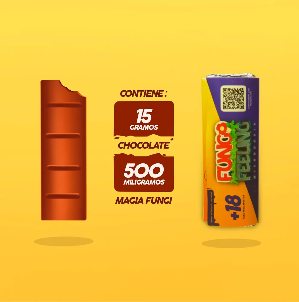 Magic Finger: contiene 15 gramos de chocolate, 500 miligramos de magia fungi.